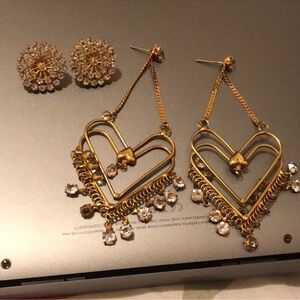 Gold Heart Drop Earrings and Stud Set (Goldtoned, like new)